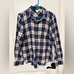 J. Crew Women's Navy and White Plaid Button Down Shirt